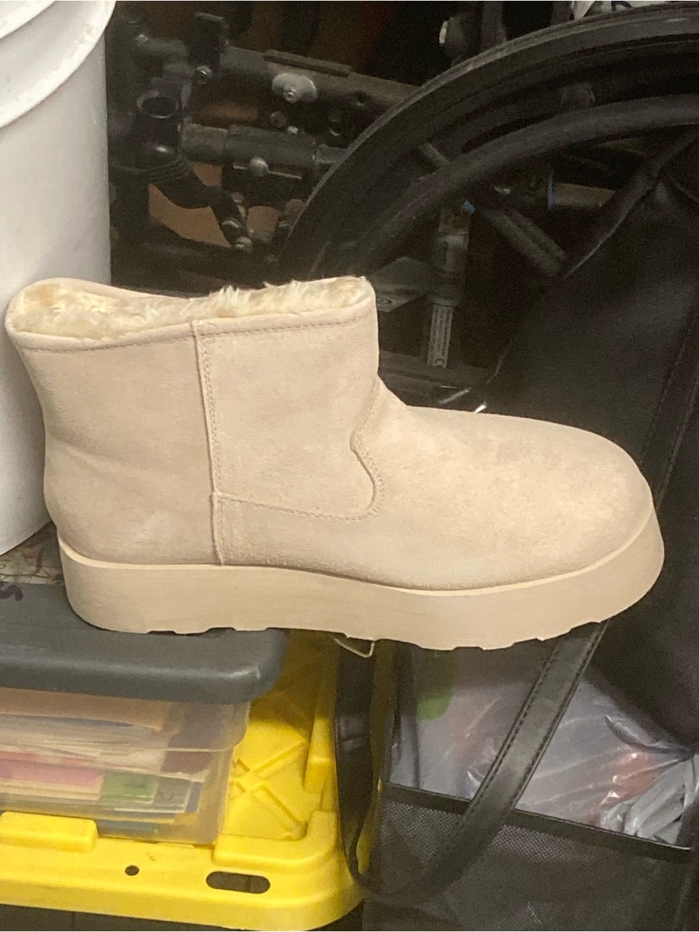 Women's Faux-Suede Ankle Slipper Boot in Beige
